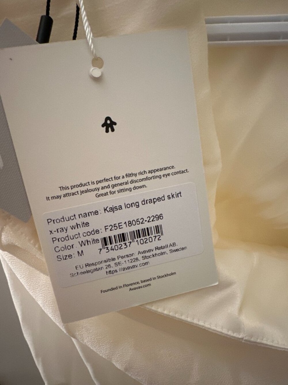 Avavav Kajsa Long Draped Skirt White Size M, New with Tags